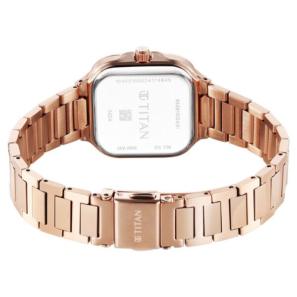 Titan Slim Square Quartz Analog with Date Lavender Dial With Rose Gold Color Stainless Steel Strap Watch For Women - image number 4