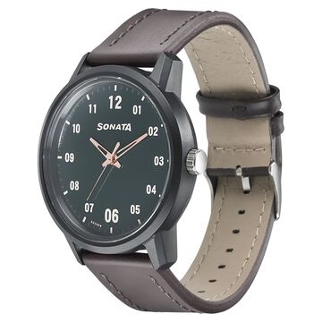 Sonata Quartz Analog Green Dial Leather Strap Watch for Men