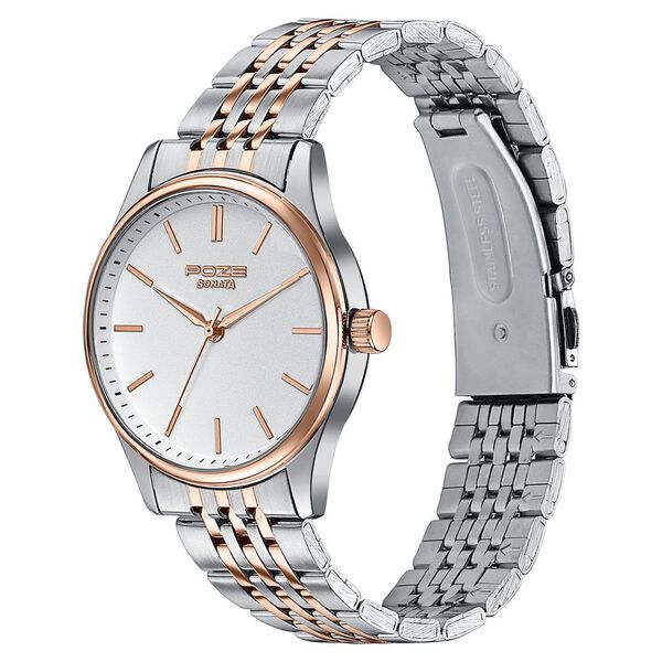 Sonata Poze Quartz Analog White Dial Two Toned Colour Stainless Steel Strap Watch For Men - image number 4