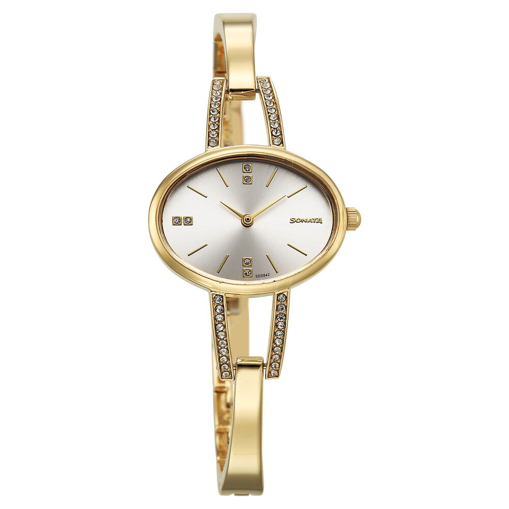 Buy Online Sonata Aura Quartz Analog Silver Dial Golden Stainless