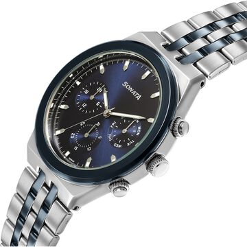 Sonata Eternia Quartz Multifunction Blue Dial Metal Strap Watch For Men