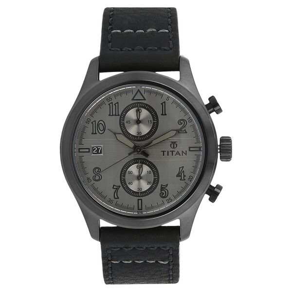 Titan Quartz Chronograph Silver Dial Leather Strap Watch for Men - image number 0