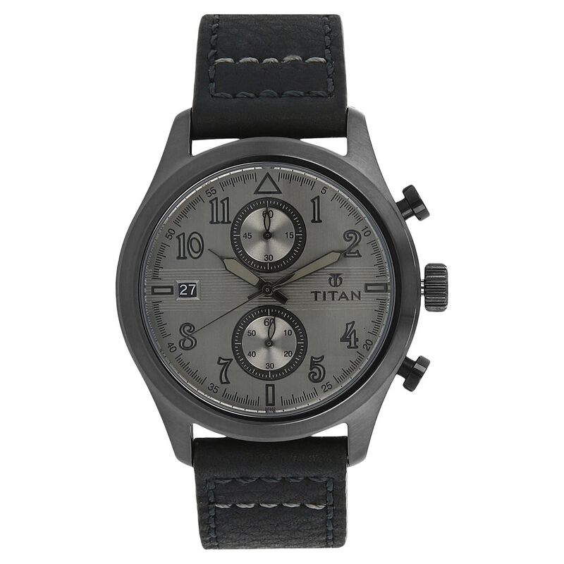Titan Quartz Chronograph Silver Dial Leather Strap Watch for Men