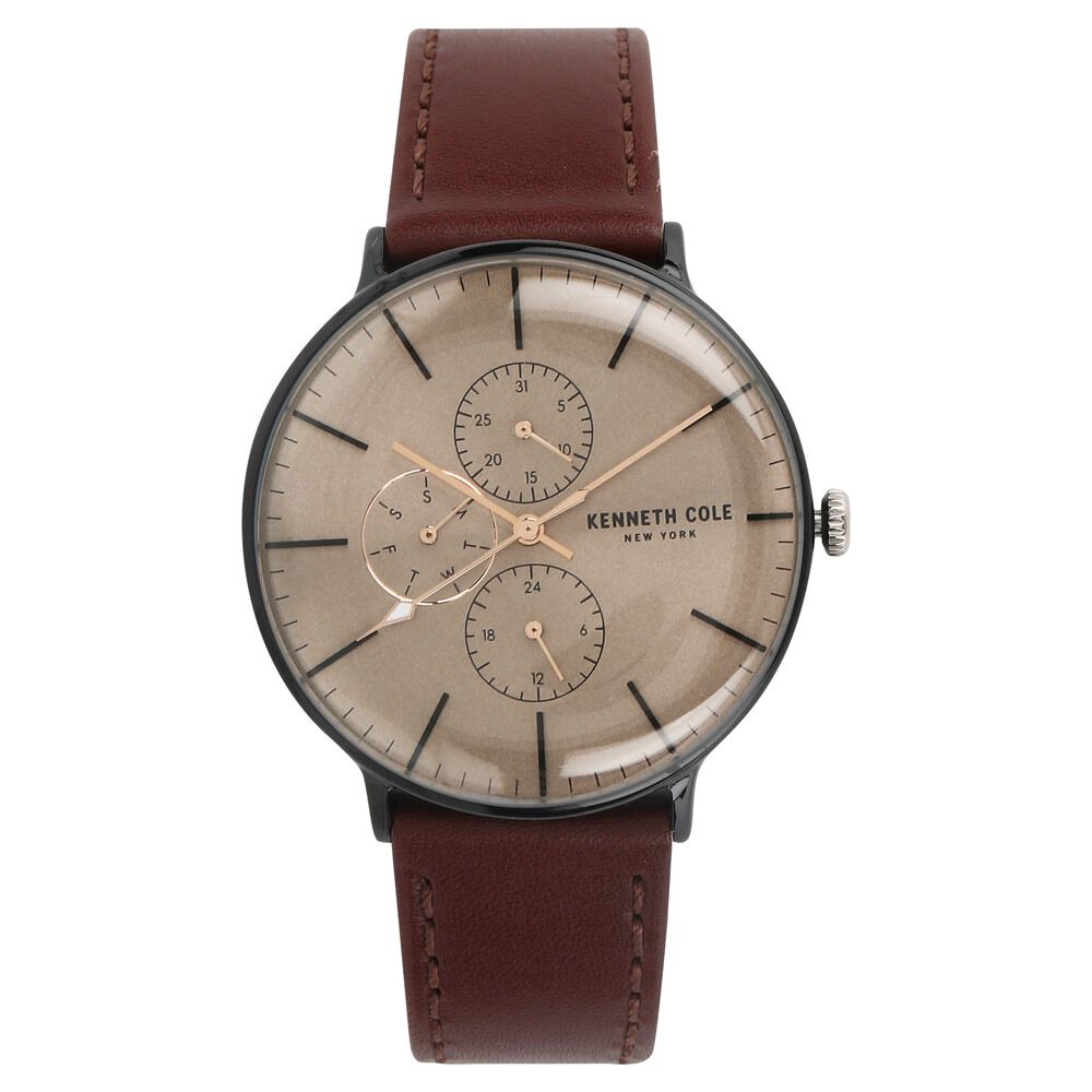 Buy Online Kenneth Cole Quartz Multifunction Brown Dial Leather