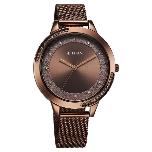 Titan Razzle Dazzle Quartz Analog Brown Dial Stainless Steel Mesh Strap Watch For Women - image number 1