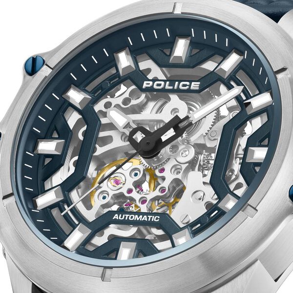 Police Automatic With Self Winding Blue Dial Blue Color Leather Strap Watch For Men - image number 4