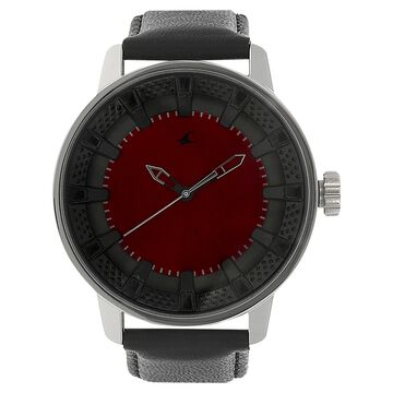 Fastrack Quartz Analog Red Dial Leather Strap Watch for Guys