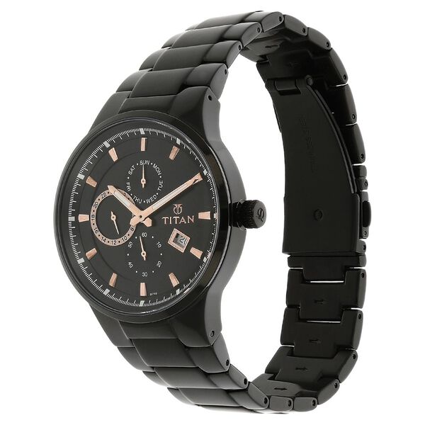 Titan Quartz Multifunction Black Dial Stainless Steel Strap Watch for Men - image number 1