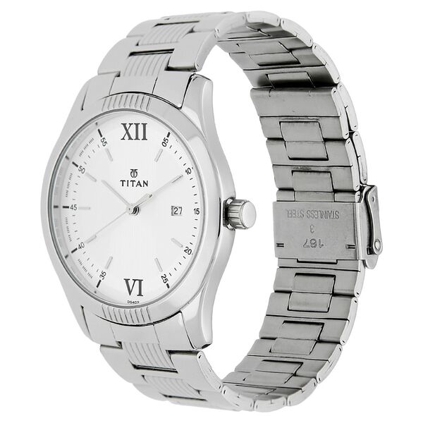 Titan Quartz Analog White Dial Stainless Steel Strap Watch for Men - image number 1
