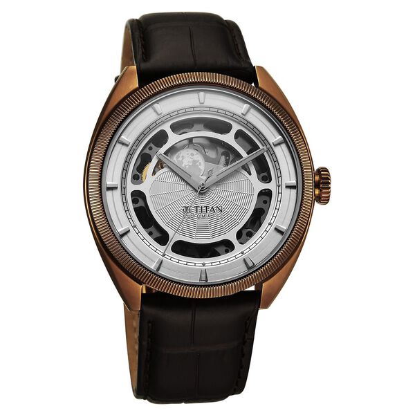 Titan Stellar Cupola Automatic Analog with Sun Moon Phase and Silver Dial Brown Leather Strap Watch for Men - image number 2