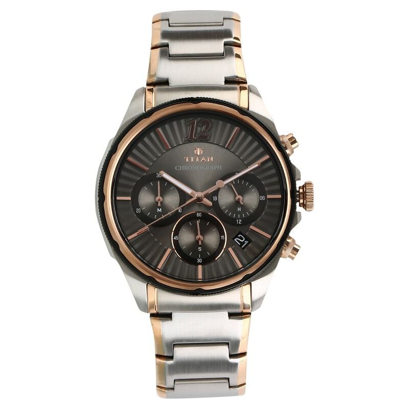 Titan Quartz Multifunction Anthracite Dial Stainless Steel Strap Watch for Men - image number 0
