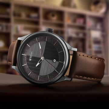Titan Neo Economy Quartz Analog with Date Grey Dial Brown Leather Strap Watch For Men
