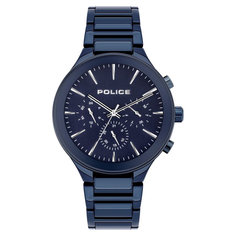 Police Quartz Multifunction Blue Dial Metal Strap Watch for Men