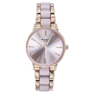 Sonata Poze Quartz Analog Pink Dial Rose Gold Color Metal With Crystal Strap Watch For Women