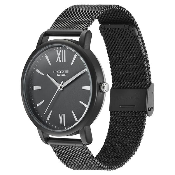 Sonata Poze Quartz Analog Black Dial Mesh Strap Watch for Men - image number 3