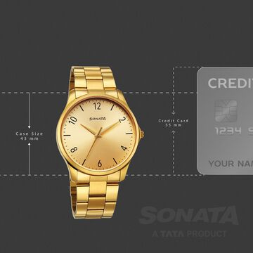 Sonata Traditional Essentials Quartz Analog Champagne Dial Golden Metal Strap Watch For Men