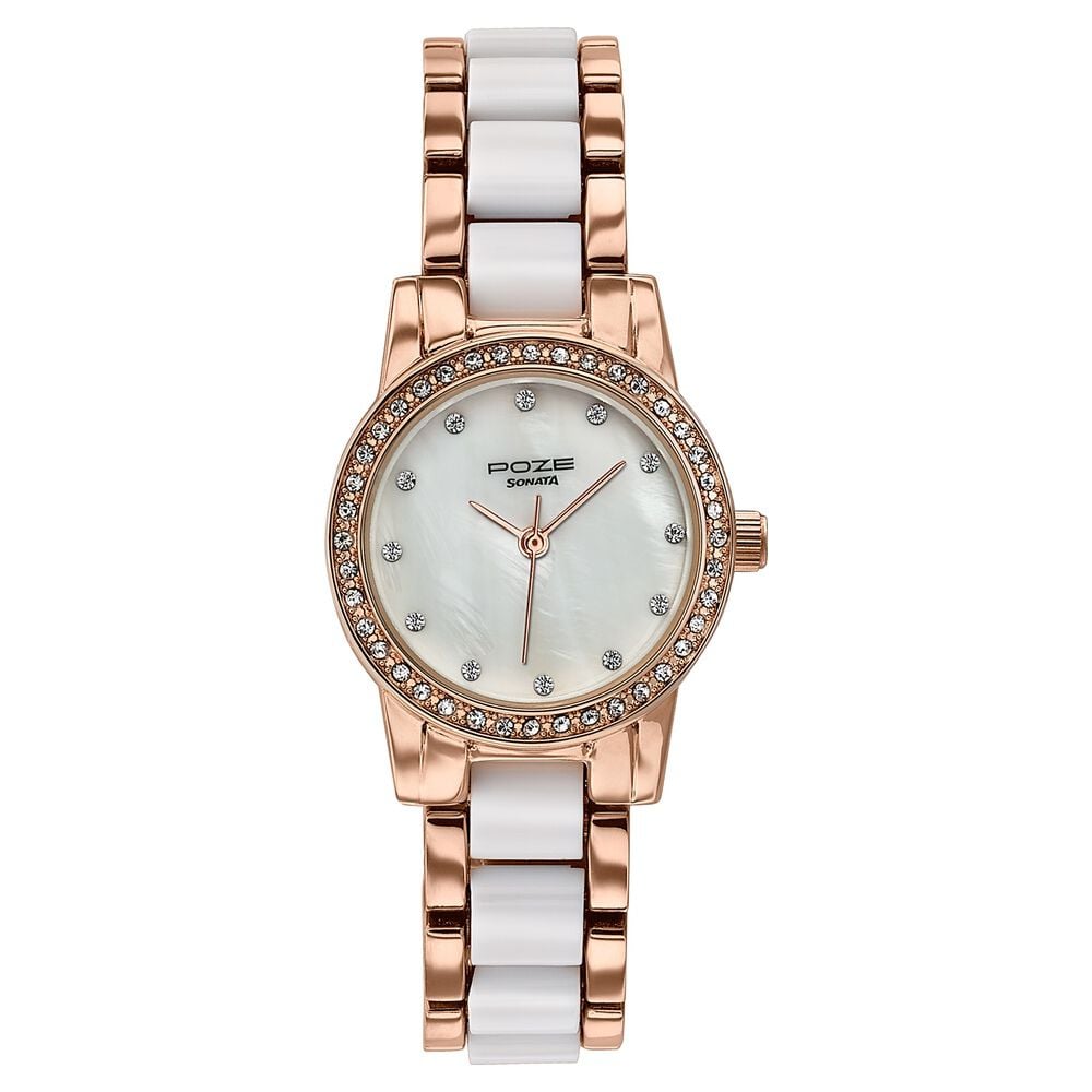 Sonata Poze Quartz Analog Black Dial Two Toned Metal & Plastic Strap Watch For Women-image-13