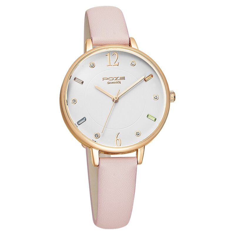 Poze by Sonata Quartz Analog White Dial PU Leather Strap Watch for Women - image number 1