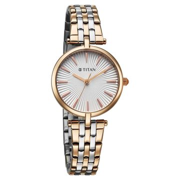 Titan Work Mode Quartz Analog Silver Dial Two Toned Metal Strap Watch For Women