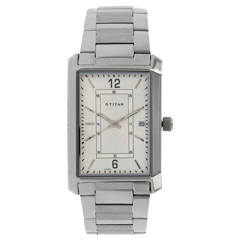 Buy Online Titan Quartz Analog with Date White Dial Stainless Steel Strap Watch for Men nk1697sm01 Titan