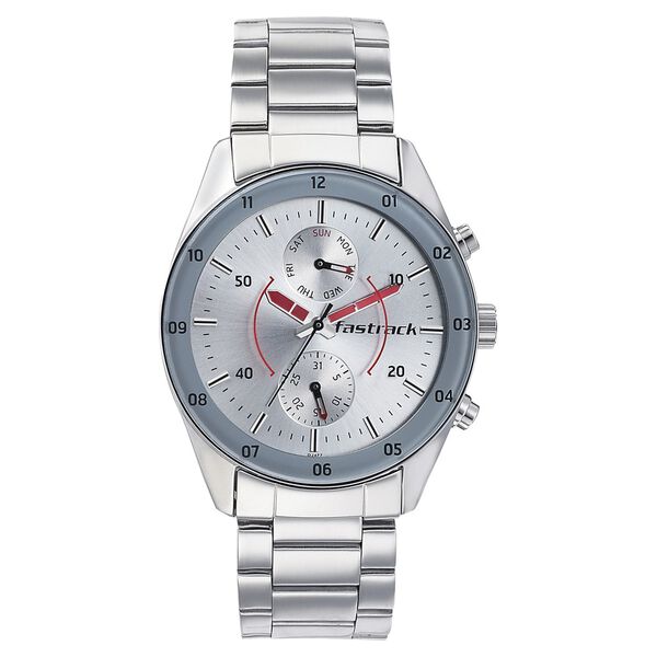 Fastrack Space Rover Quartz Multifunction Silver Dial Stainless Steel Strap  Watch for Guys