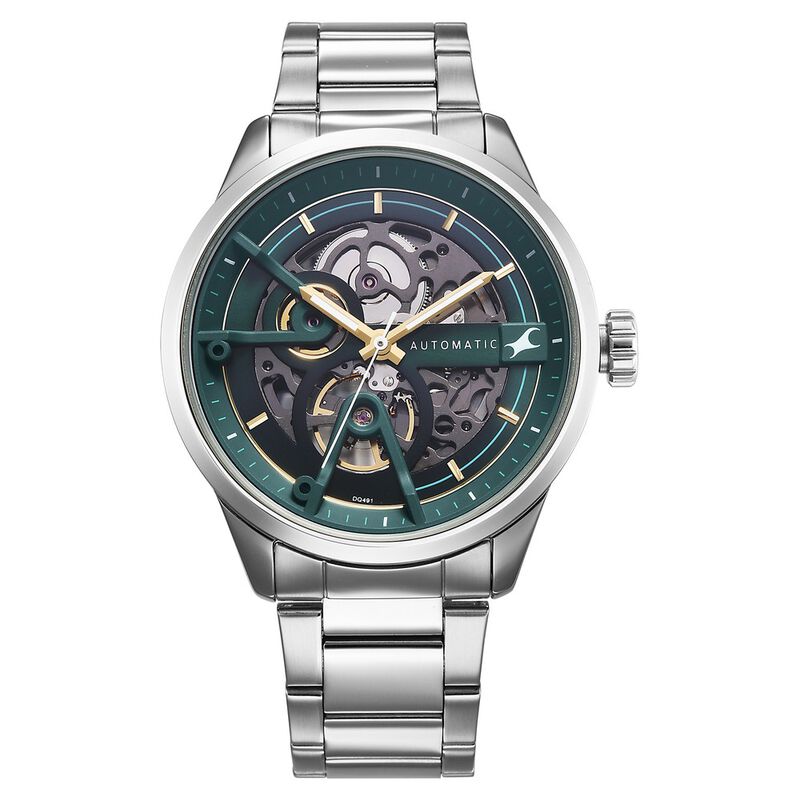 Fastrack Automatics Green Dial Silver Metal Strap Automatic Watch ForGuys