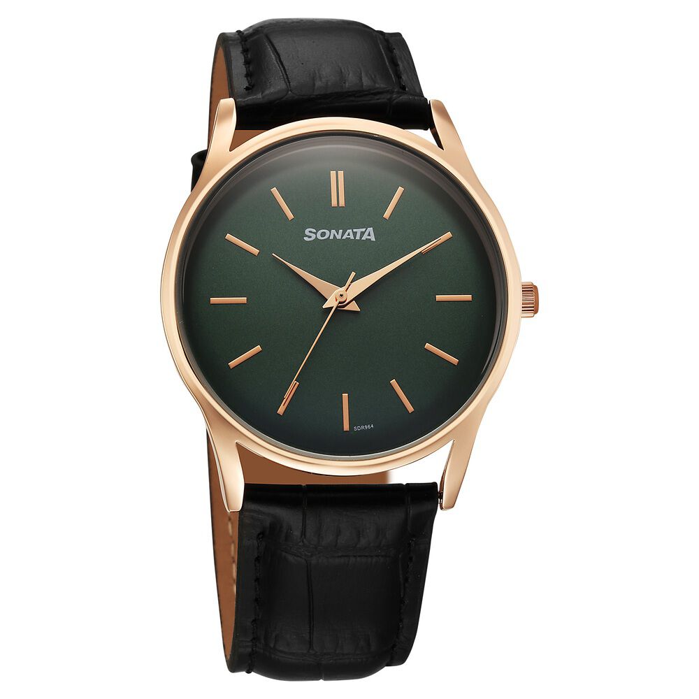 Sonata Eternia Quartz Analog Green Dial Leather Strap Watch For Men-picture-18