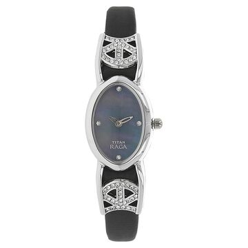 Titan Quartz Analog Black Dial Leather Strap Watch for Women
