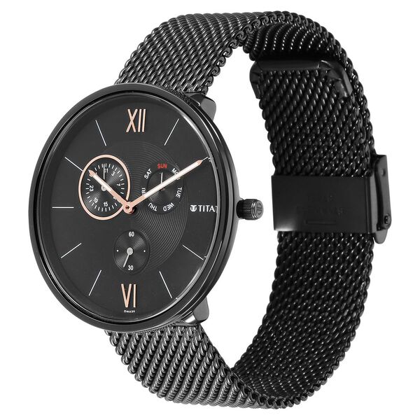 Titan Men's Slimline Multifunction Watch with Elegant Weave Strap - image number 3