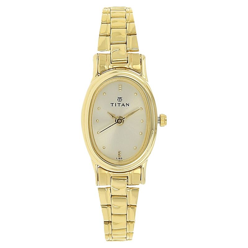 Titan Quartz Analog Champagne Dial Stainless Steel Strap Watch for Women