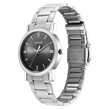 Sonata Classic Quartz Analog Grey Dial Silver Stainless Steel Strap Watch for Men