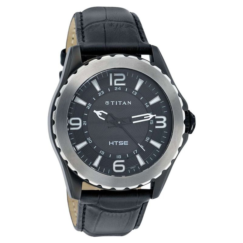 Titan Solar Powered Black Dial Stainless Steel Strap Watch for Men