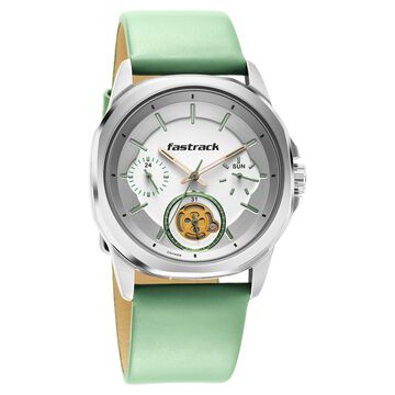 Fastrack Exuberant Quartz Analog White Dial Leather Strap Watch for Guys