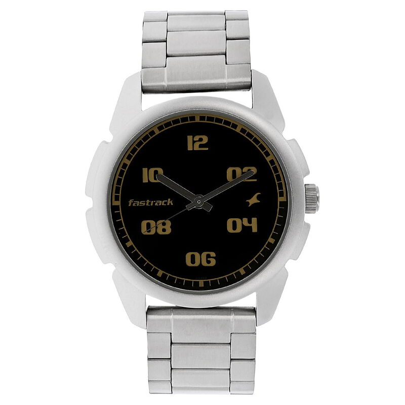 Fastrack Quartz Analog Black Dial Stainless Steel Strap Watch for Guys
