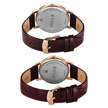 Titan Bandhan Eternal Pair Analog with Date and Maroon Dial Maroon Leather Strap Watch for Couples