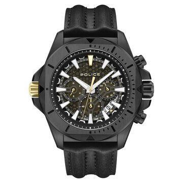Police Multifunction Black Dial Leather Strap Watch For Men