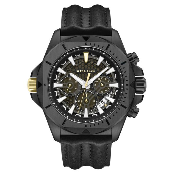 Police Multifunction Black Dial Leather Strap Watch For Men - image number 1