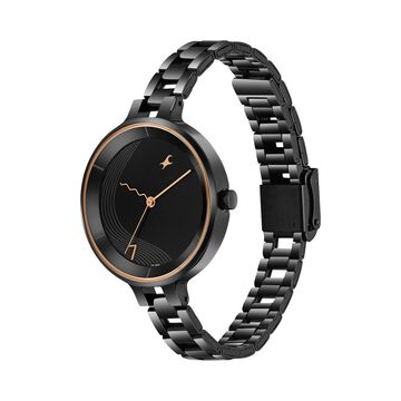 Fastrack Stunners Quartz Analog Black dial Stainless Steel Strap Watch for Girls