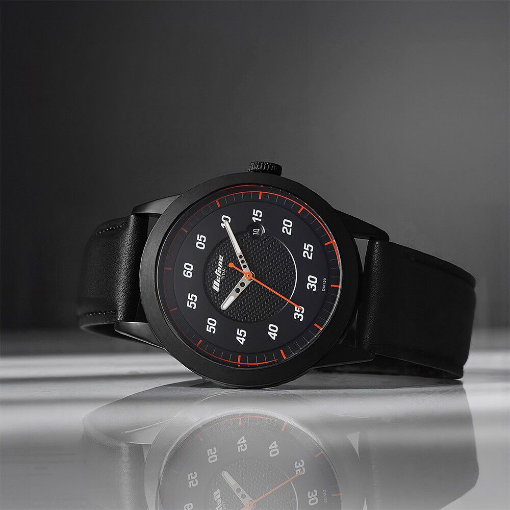 Titan Octane Quartz Analog with Date Black Dial With Black Leather Strap Watch For Men-image-46