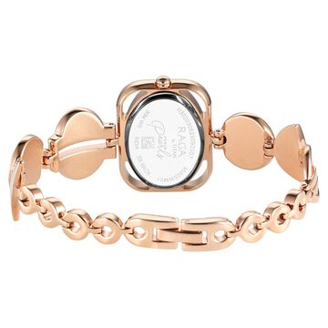 Titan Raga Power Pearls Quartz Analog Mother of Pearl Dial Rose Gold Metal Strap Rectangular Shaped Watch For Women