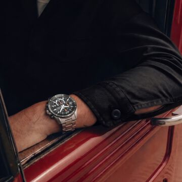Octane Velocity Sporty Black Dial Round Stainless Steel Watch For Men