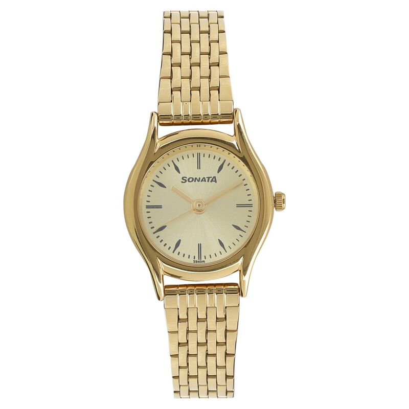 Sonata Essentials Champagne Dial Women Watch With Stainless Steel Strap