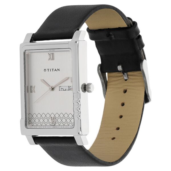 Titan Analog Silver Dial with Day and Date Leather Strap Watch for Men - image number 1