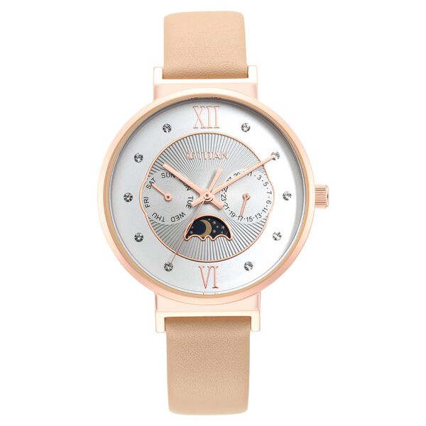 Titan Slimline Silver Dial Quartz Multifunction Leather Strap watch for Women - image number 2