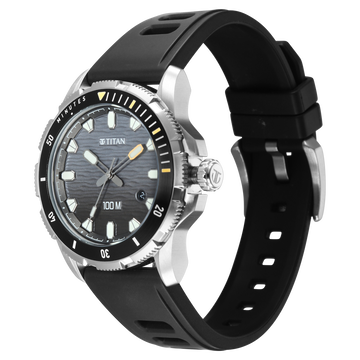 Titan Zero Hour Diver's 100m Analog with Black Dial Black FKM Strap Watch for Men