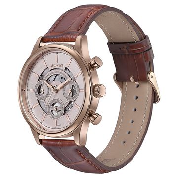 Sonata Wedding Edit Quartz Multifunction Pink Dial Leather Strap Watch For Men