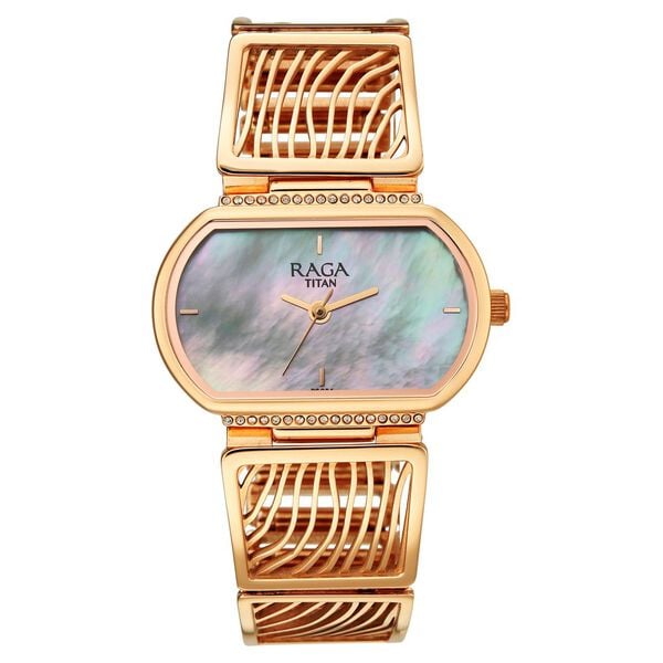 Titan Raga Ethereal Quartz Analog Mother of Pearl Dial Rose Gold Metal Strap Watch For Women - image number 4