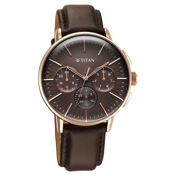 Titan Light leathers Multifunction Brown Dial Leather Strap Watch For Men - image number 1