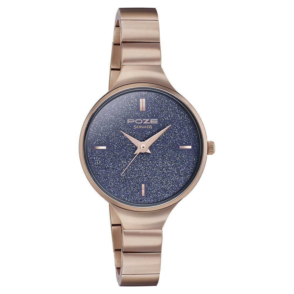 Buy Online Poze by Sonata Quartz Analog Blue Dial Metal Strap Watch for Women sp80006wm01 Titan