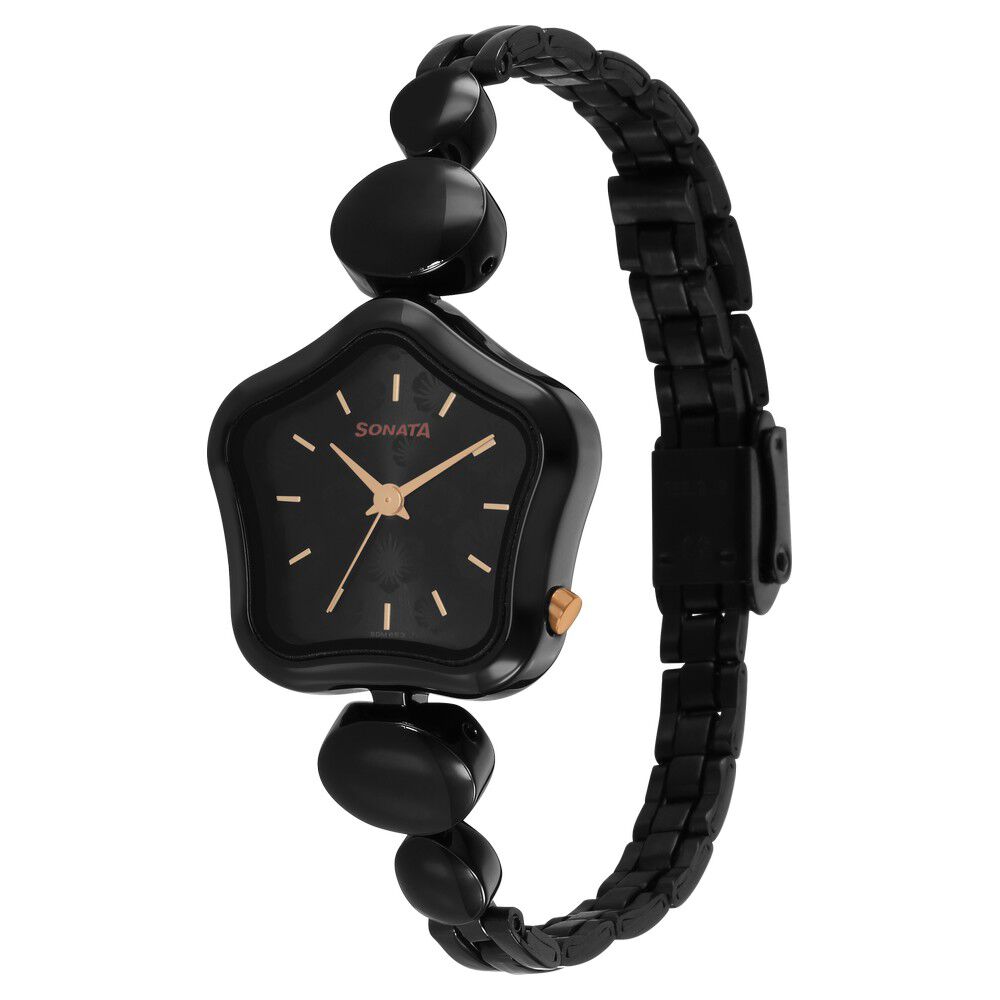 Buy Online Sonata Utsav Black Dial Black Bi Metal Strap Watch for